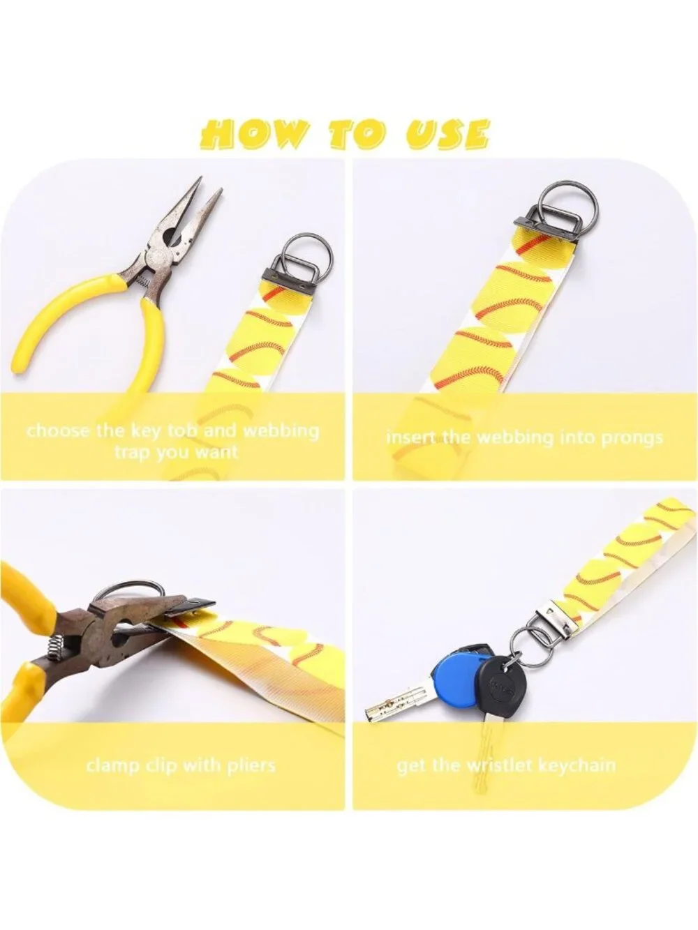 72-Piece Colorful Key Fob Hardware Set with Wristlets, Tassels & Snap Hooks